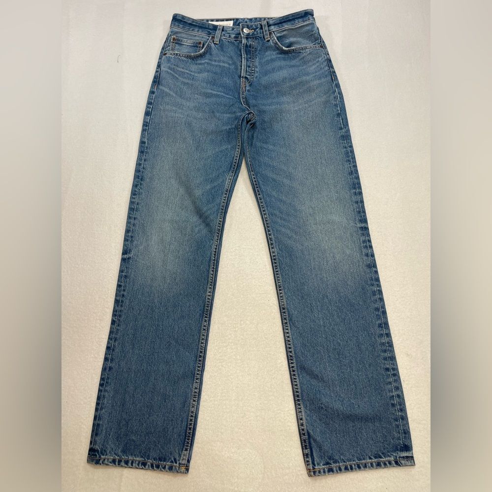 Zara Straight Leg Jeans Women Size 4 Medium Wash High Rise Denim